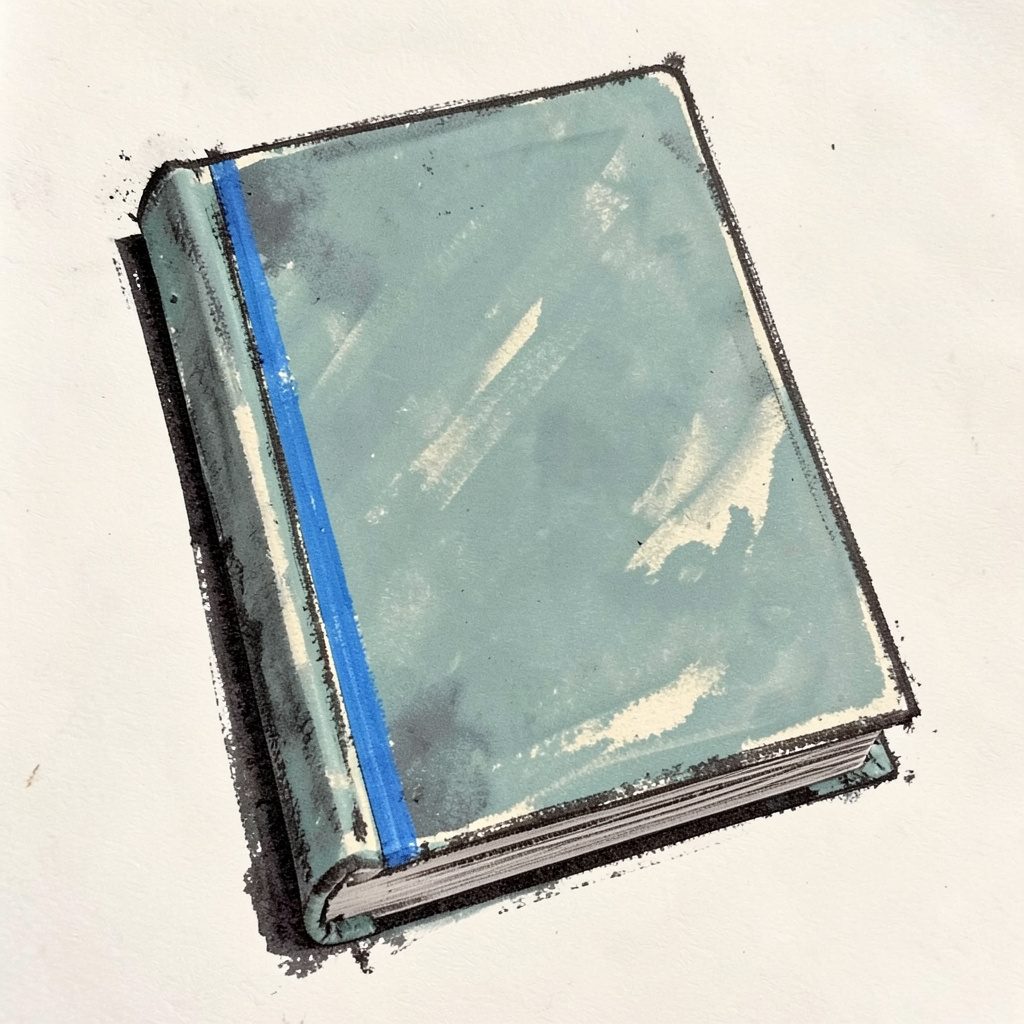 Bold charcoal drawing of a softcover pet care book in muted teal and cream.
